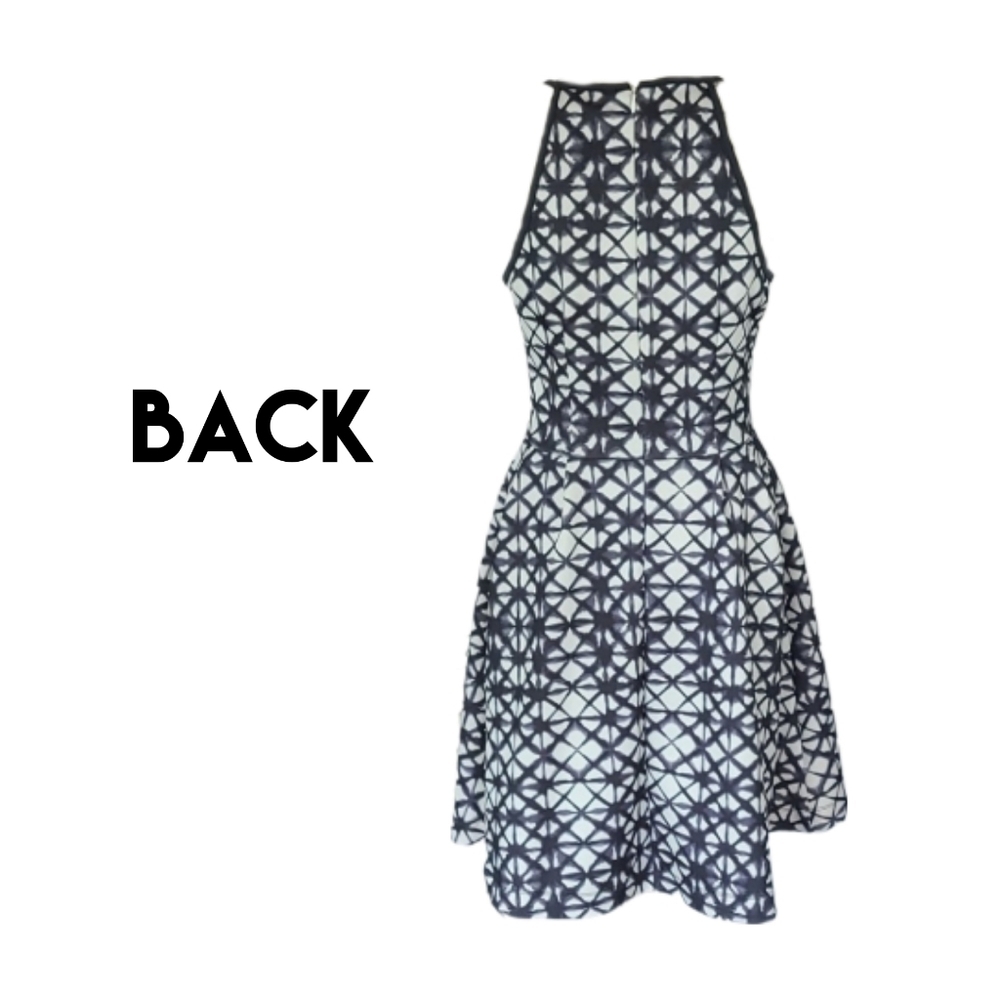 Retro Geometric Scuba Dress Black White A-Line Y2K Dress - Picture 2 of 6